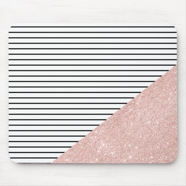 Tapis De Souris Elegant chick black stripes and rose glitter (Devant)