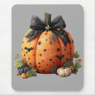 Tapis De Souris Élégant Citrouille d'Halloween avec cabot noir