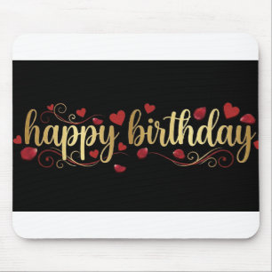 Tapis De Souris Elegant Cœur Rouge et Or Joyeux Anniversaire Roman