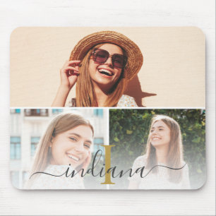 Tapis De Souris Élégant Collage Photo Monogramme Personnalisé