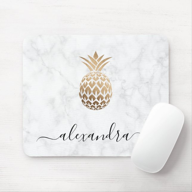 Tapis De Souris Élégant cuivre moderne or blanc marbre ananas (Avec souris)