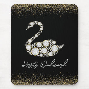 Tapis De Souris Elégant cygne diamant blanc sur Arrière - plan noi