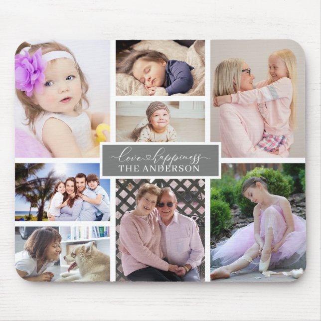 Tapis De Souris Elegant Family 8 Photo Collage et nom Personali (Devant)