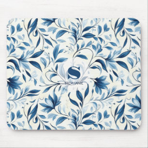 Tapis De Souris Élégant Feuilles Blue Paisley - Arrière - plan bla