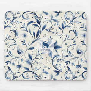 Tapis De Souris Élégant Feuilles Blue Paisley - Arrière - plan bla
