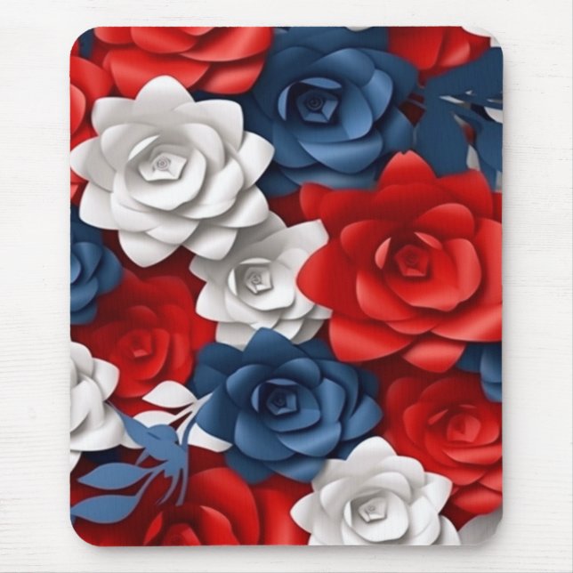 Tapis De Souris Elégant Floral Rouge Blanc Bleu Fleur Jardin Desig (Devant)