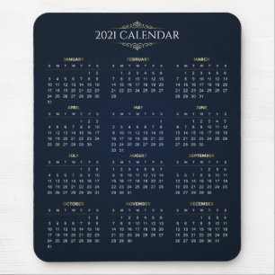 Tapis De Souris Elegant Gold and Blue 2021 Calendar