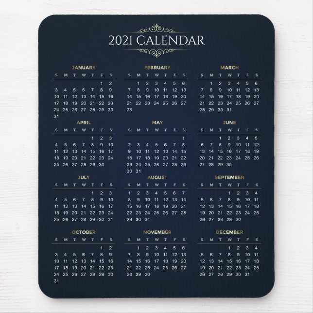 Tapis De Souris Elegant Gold and Blue 2021 Calendar | (Devant)