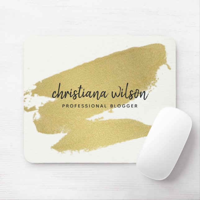 TAPIS DE SOURIS ÉLÉGANT GOLD FOIL BLACK BRUSH STROKE CALLIGRAPHIE (Avec souris)