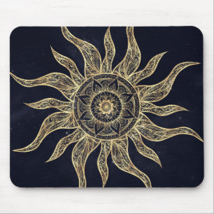Tapis De Souris Elégant Gold Sun Mandala Blue Nebula Design