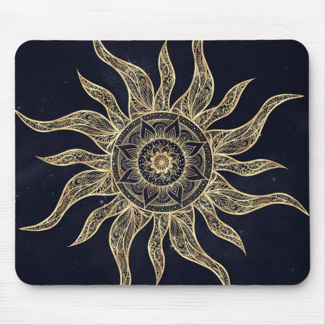 Tapis De Souris Elégant Gold Sun Mandala Blue Nebula Design (Devant)