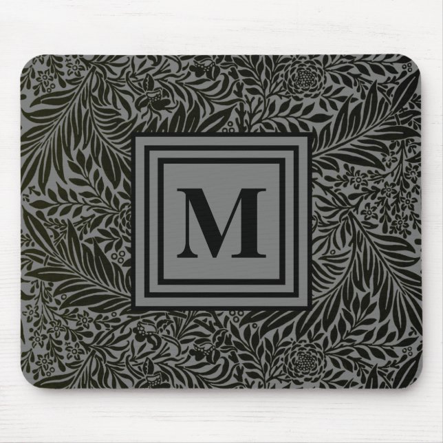 Tapis De Souris Elegant Gray and Black Monogrammed William Morris (Devant)