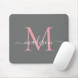 Tapis De Souris Élégant Gris Blush Pink Monogramme moderne