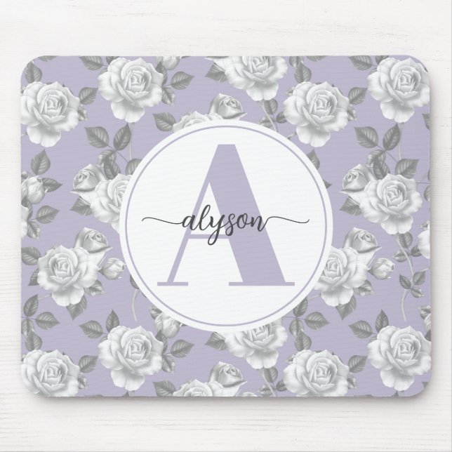 Tapis De Souris Elégant jardin Rose en Lavender Monogram Mouse pad (Devant)