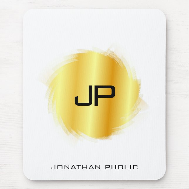 Tapis De Souris Elégant look métallique Faux Or Monogramme moderne (Devant)