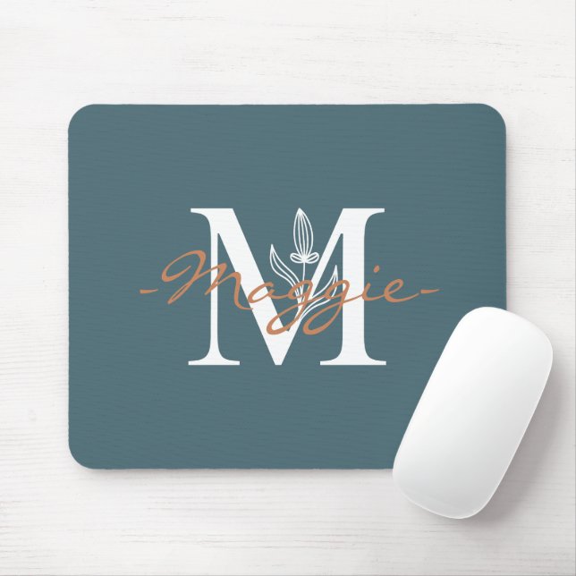 Tapis De Souris Élégant M Monogramme initial Turquoise mignonne (Avec souris)