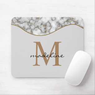 Tapis De Souris Élégant marbre d'or roux noir gris monogramme