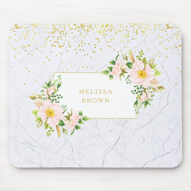 Tapis De Souris Elégant Marbre Floral Chic Pastel Mousepad tendanc (Devant)