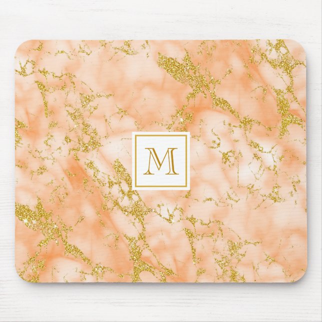 Tapis De Souris Elégant Marbre Orange Monogramme Parties scintilla (Devant)