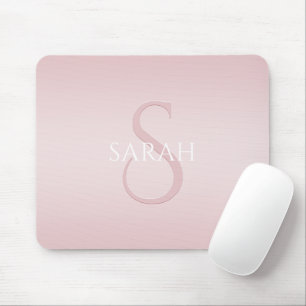 Tapis De Souris Elégant moderne Blush Pink Ombre Nom et monogramme