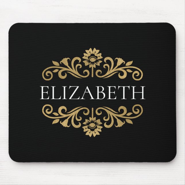 Tapis De Souris Élégant Monogram noir Gold Office School (Devant)