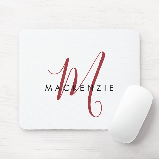 Tapis De Souris Élégant Monogramme blanc moderne (Avec souris)