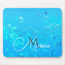 Élégant Monogramme Bleu Aqua Banc de Poissons Océa