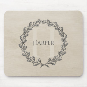 Tapis De Souris Élégant monogramme de couronne   Souris beige