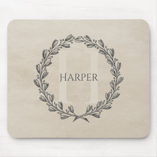 Tapis De Souris Élégant monogramme de couronne | Souris beige (Devant)