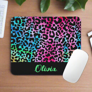 Tapis De Souris Élégant Monogramme en néon arc-en-ciel coloré
