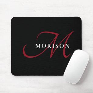 Tapis De Souris Élégant Monogramme moderne noir rouge