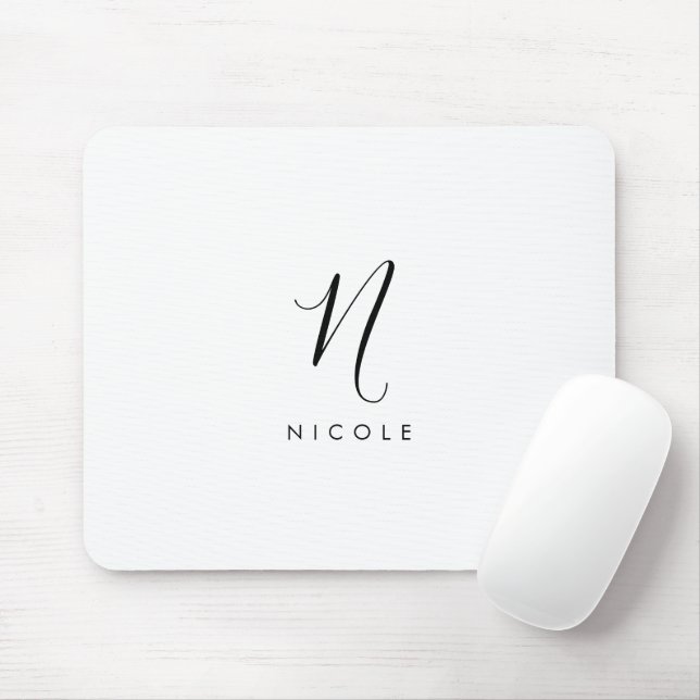 Tapis De Souris Élégant Monogramme noir et blanc (Avec souris)