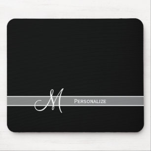 Tapis De Souris Élégant Monogramme noir et blanc avec nom