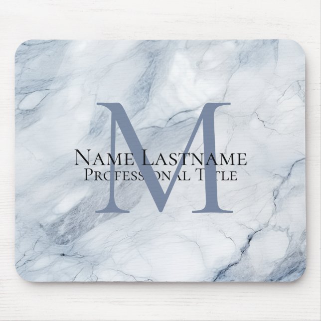 Tapis De Souris Élégant Monogramme personnalisé Marbre bleu clair (Devant)