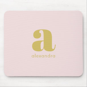 Tapis De Souris Élégant Monogramme rose rose or minimaliste Classé