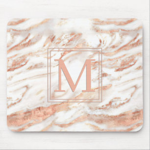 Tapis De Souris Élégant Monogramme sur Rose en cuivre chic en marb