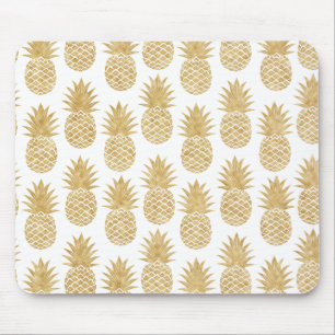 Tapis De Souris Élégant Motif d'ananas Tropical Blanc Or