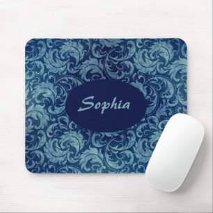 Tapis De Souris Elégant motif de Damas Vintage bleu