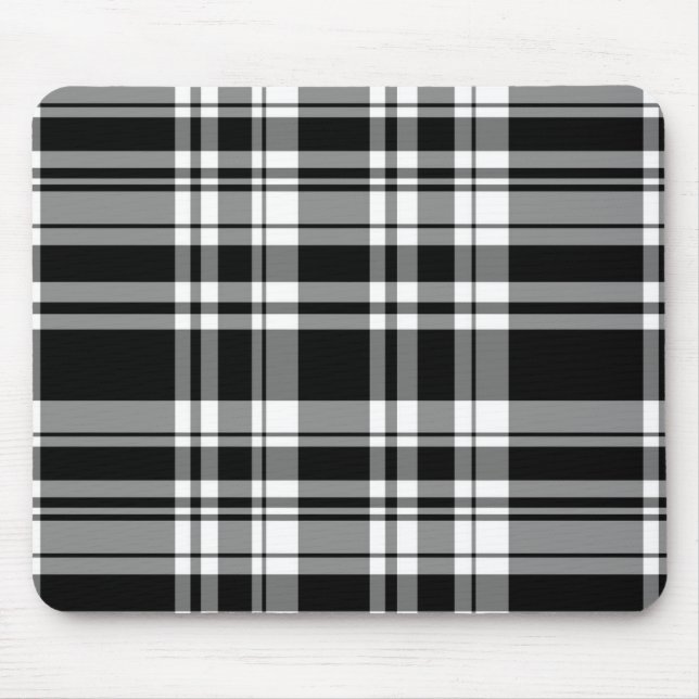 Tapis De Souris élégant motif en plaid blanc noir (Devant)