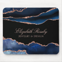 Elegant Navy Blue Rose Gold Agate Black Business