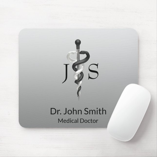 Tapis De Souris Elégant noir blanc Classy Noble Médicale Asclepius (Avec souris)