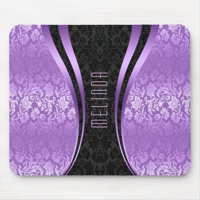 Tapis De Souris Élégant noir et pourpre, Damas florales (Devant)