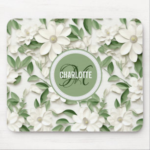 Tapis De Souris Élégant nom blanc magnolia monogrammé