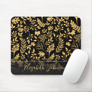 Tapis De Souris Elégant Parties scintillant or Foliage noir Design