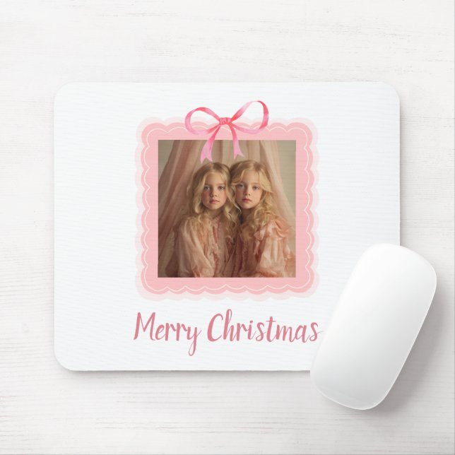 Tapis De Souris Elegant Pink Bow Merry Christmas Custom Mousepad (Avec souris)