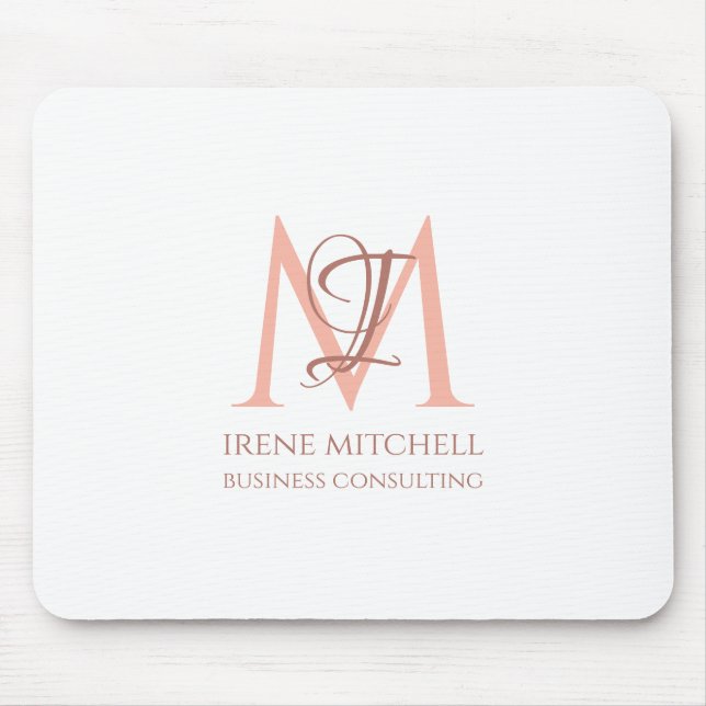 Tapis De Souris Élégant Rose blanche or Monogramme moderne Nom (Devant)