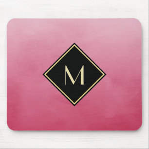 Tapis De Souris Élégant rose Brossé Avec Monogramme Or Simple