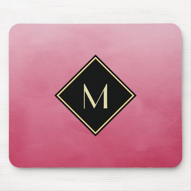 Tapis De Souris Élégant rose Brossé Avec Monogramme Or Simple (Devant)