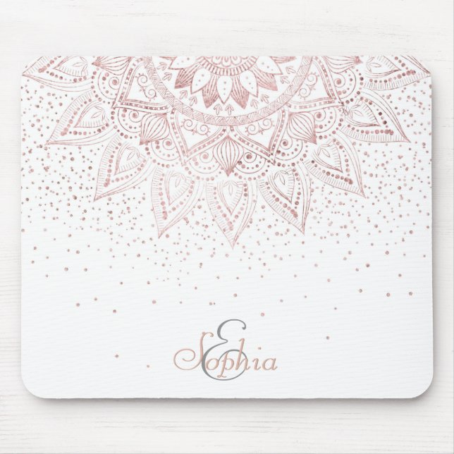 Tapis De Souris Elégant Rose Gold Dots Mandala (Devant)