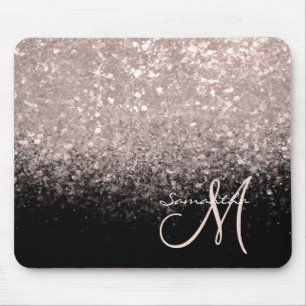 Tapis De Souris Elegant Rose Gold Glitter and Black Monogrammed